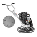 24-inch walk-behind power trowel with circular float pan and rotating blade disk, angled view