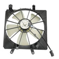 Engine radiator cooling fan assembly with black shroud and white multi-blade fan