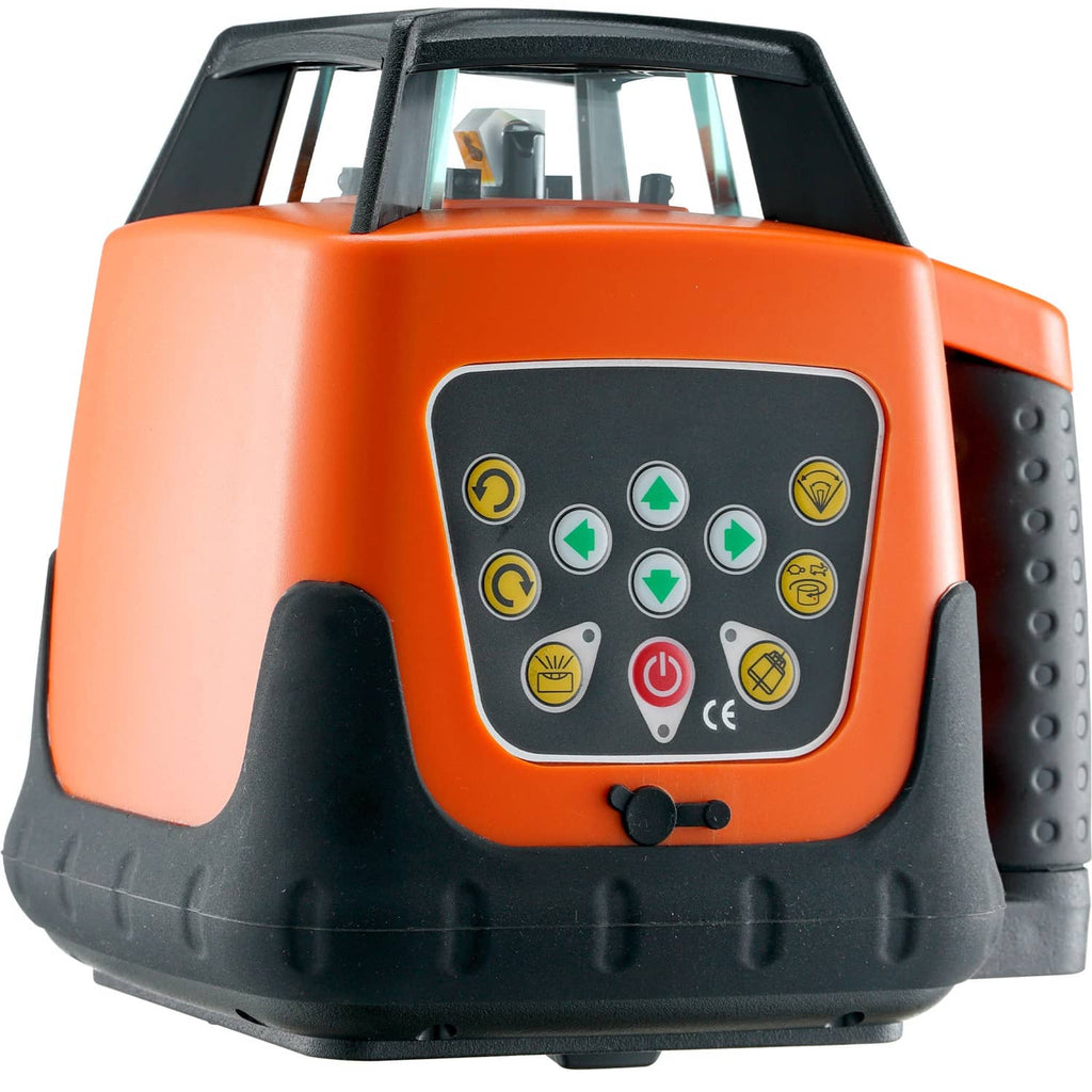Rotary green beam laser level with orange body and control buttons