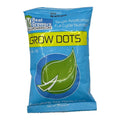 Grow Dots fertilizer packet, blue bag with green leaf logo and “Grow Dots” branding