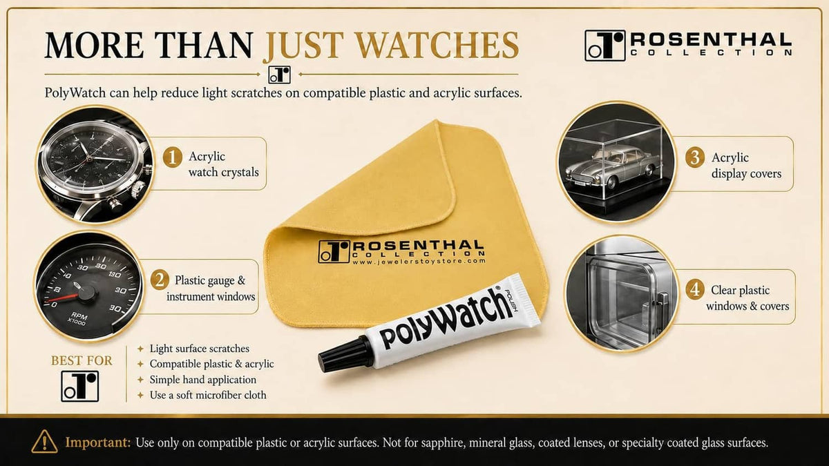 PolyWatch plastic watch scratch remover polish with yellow microfiber cloth