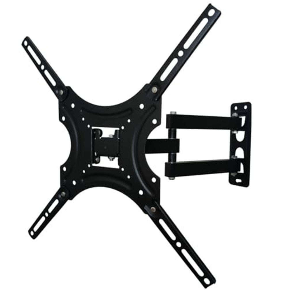 Full-motion TV wall mount bracket with diagonal arms and mounted wall bracket plate.