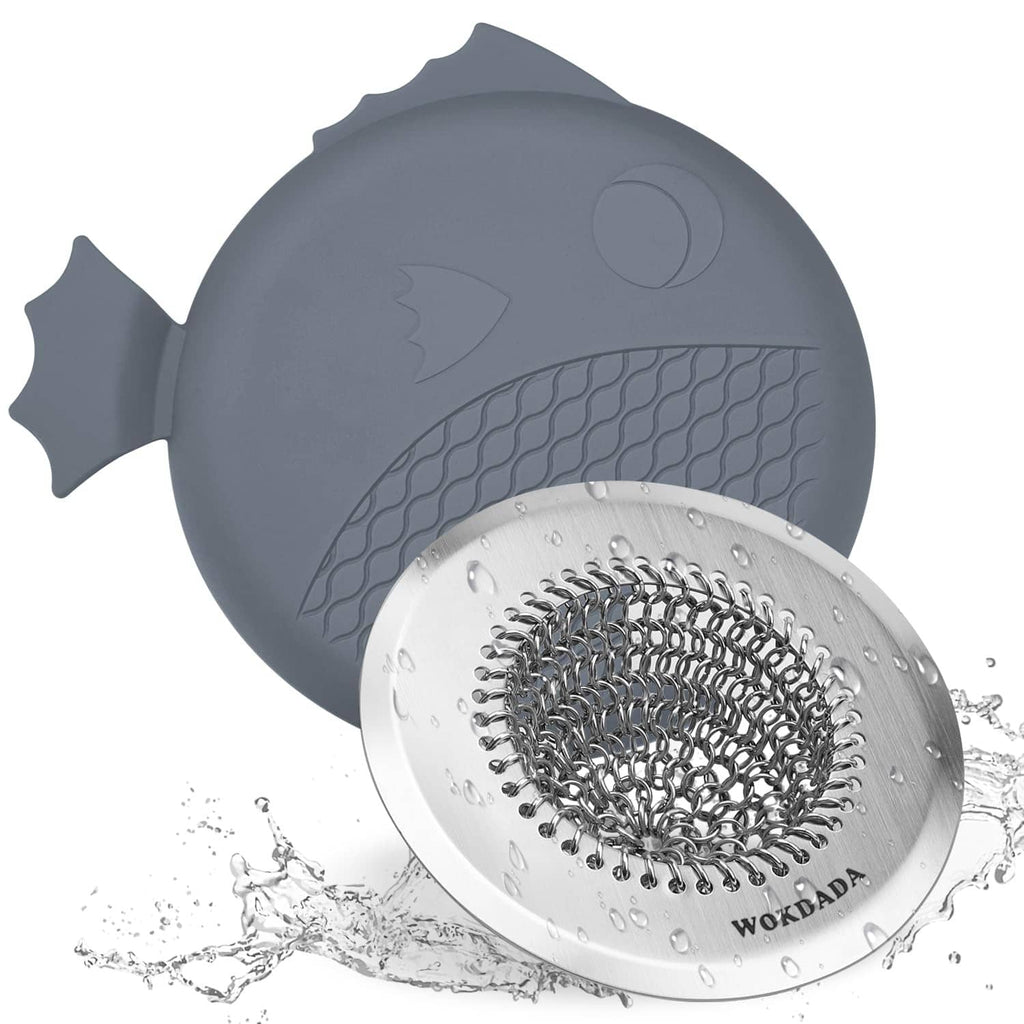 Dark gray silicone sink stopper with textured surface and suction dome