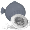 Dark gray silicone sink stopper with textured surface and suction dome