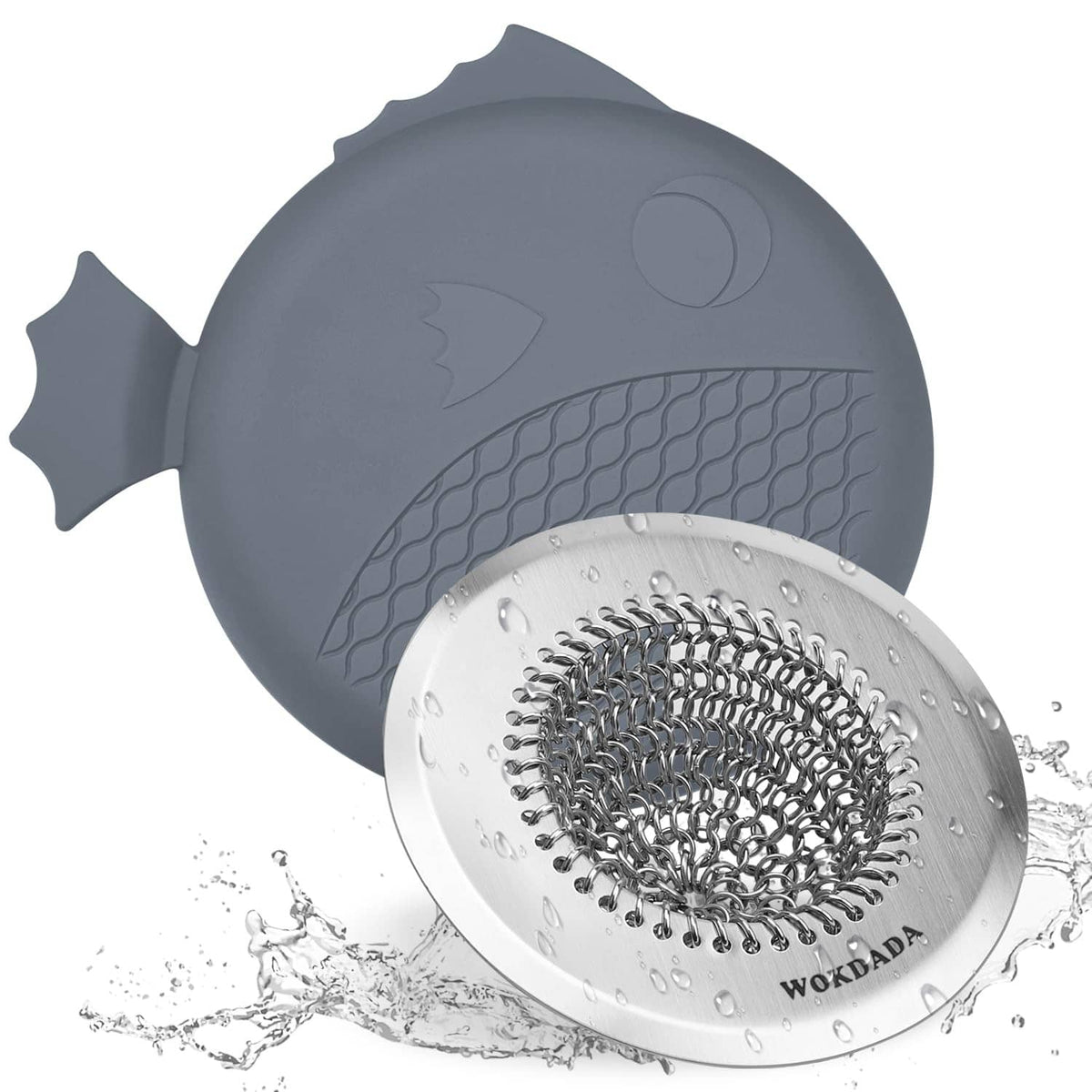 Dark gray silicone sink stopper with textured surface and suction dome