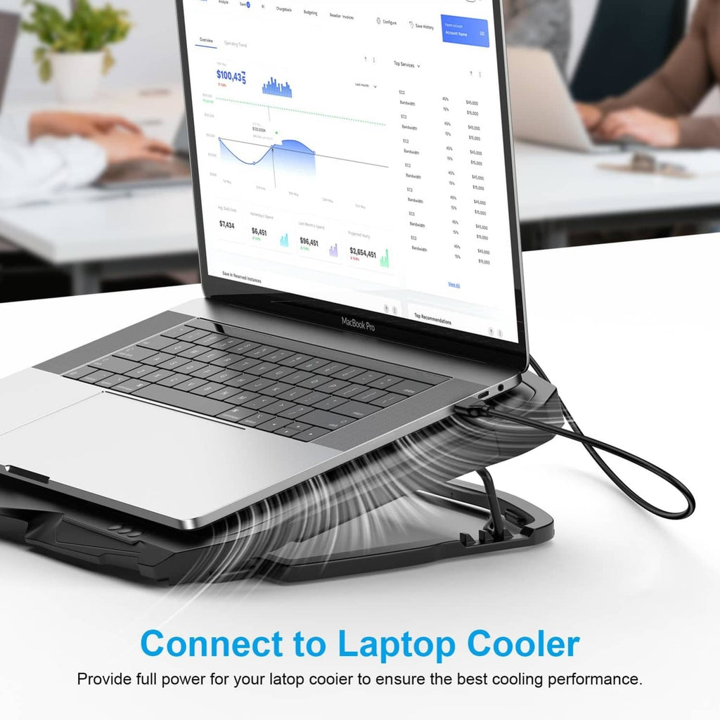 Black USB-A male to male braided cable plugged into a laptop