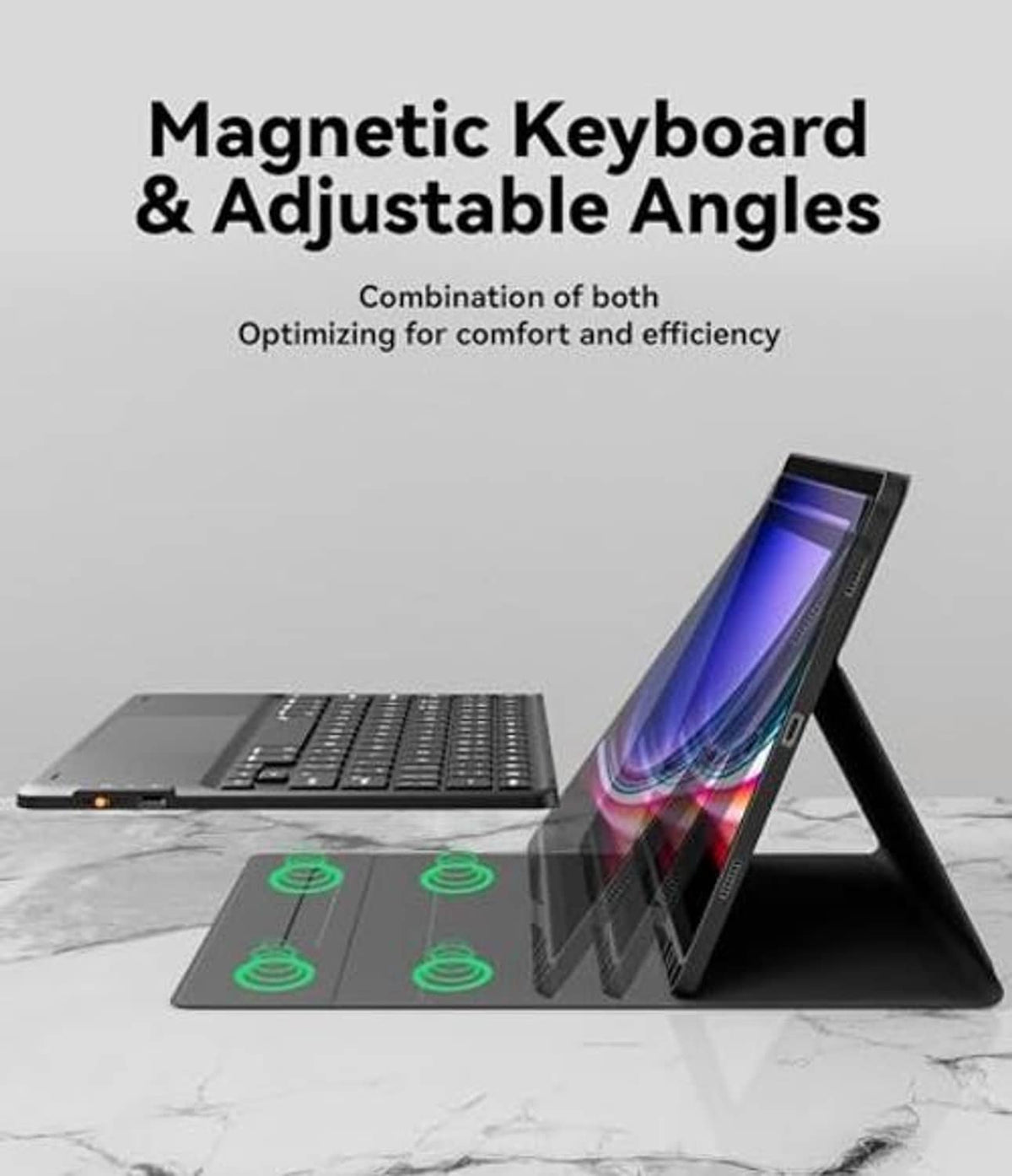 Black magnetic keyboard case with adjustable stand positions