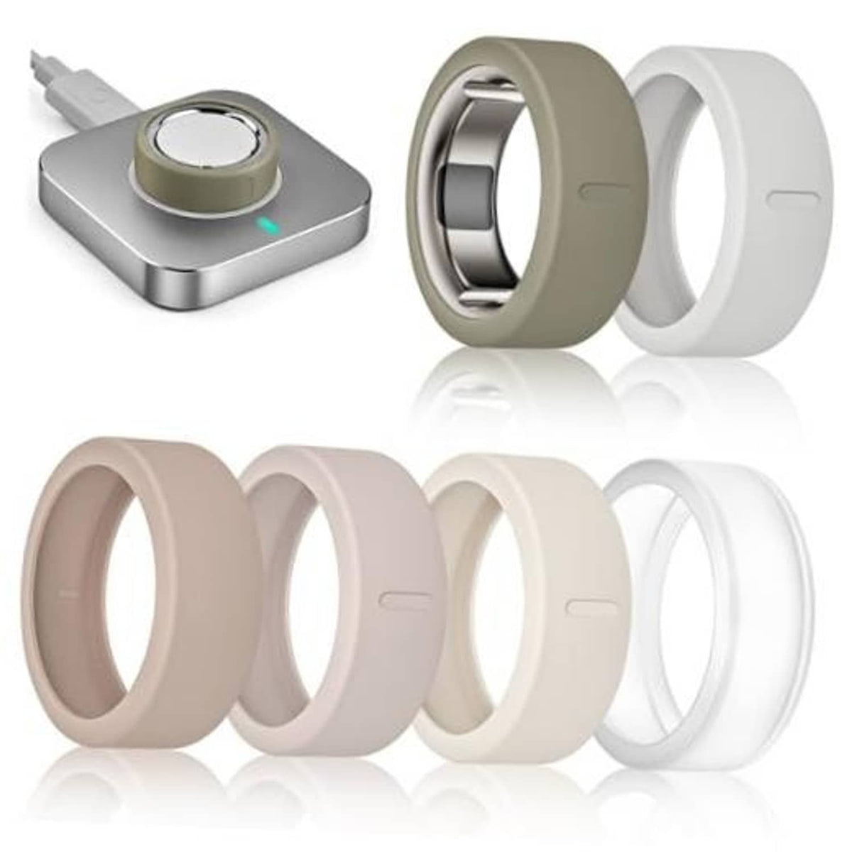 6-pack smart ring covers in mixed colors: olive, white, beige, pink