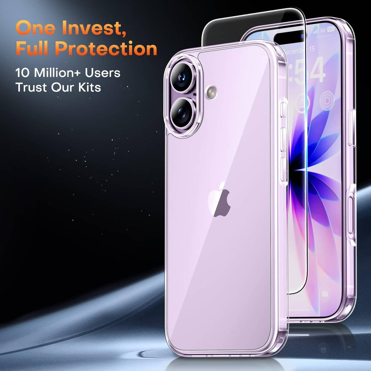 Clear iPhone 17 case with screen protector and raised camera protection