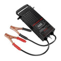Digital 6–24V battery load tester with LCD screen and two battery test leads