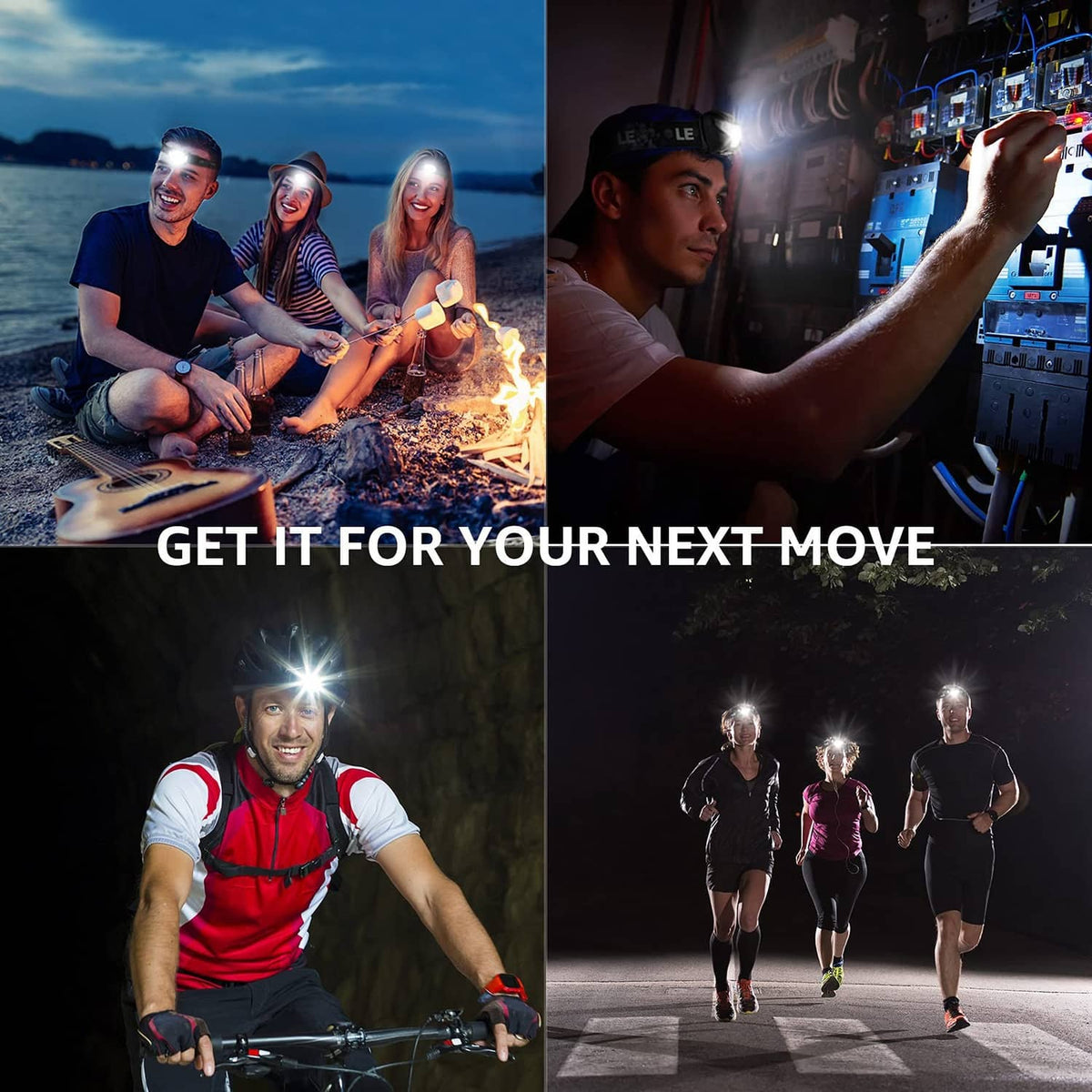 Lepro LED headlamp worn for nighttime biking and outdoor activities with bright light