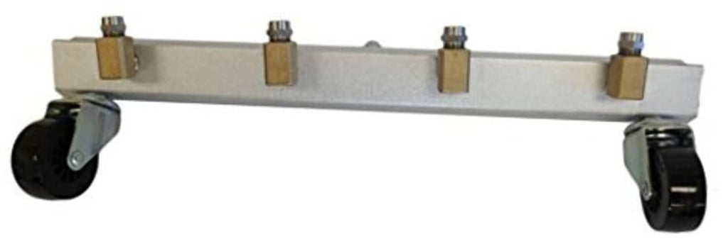 Silver undercarriage wash cleaner bar with four caster wheels and brass fittings