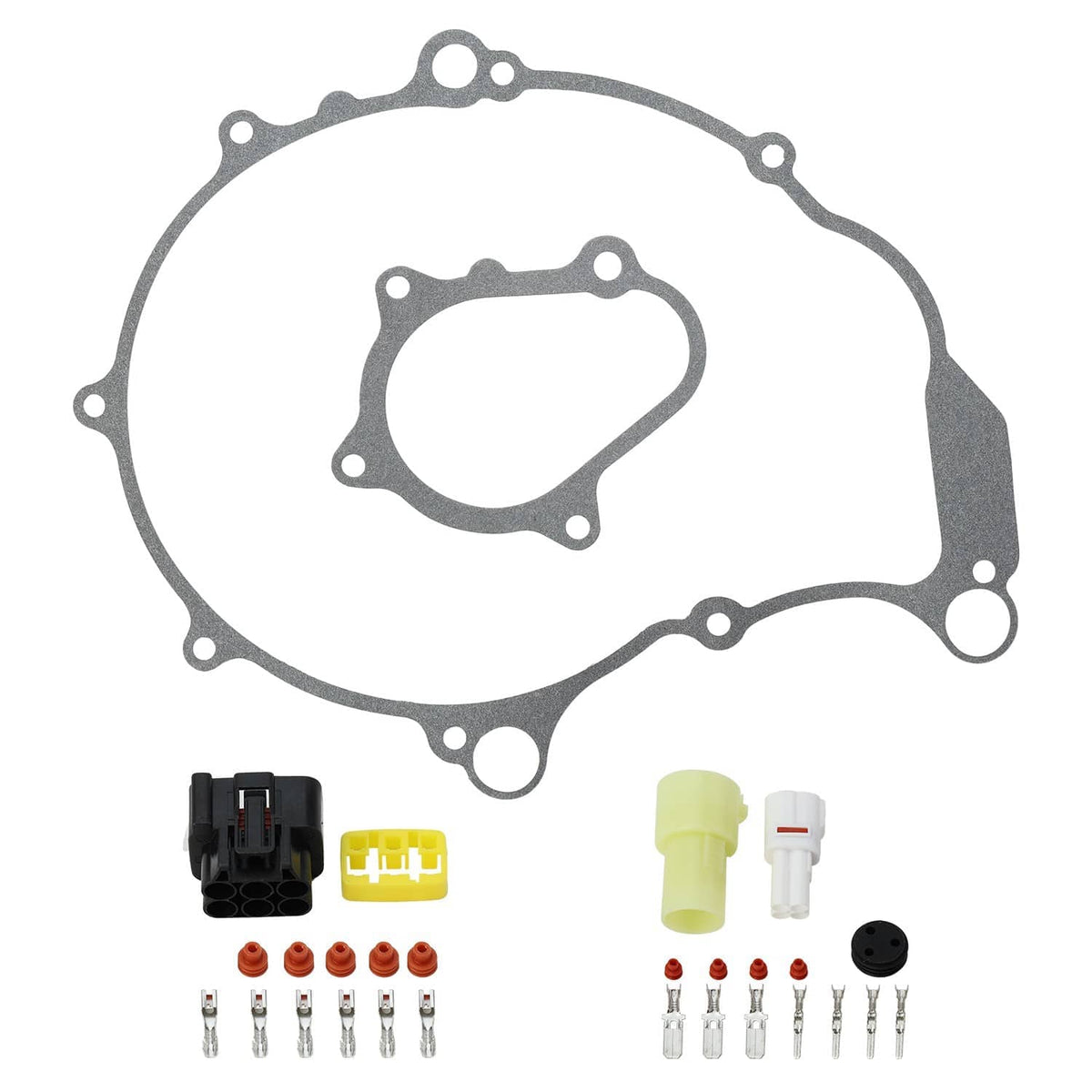 Motorcycle electrical parts kit with large gasket and connector terminal pins