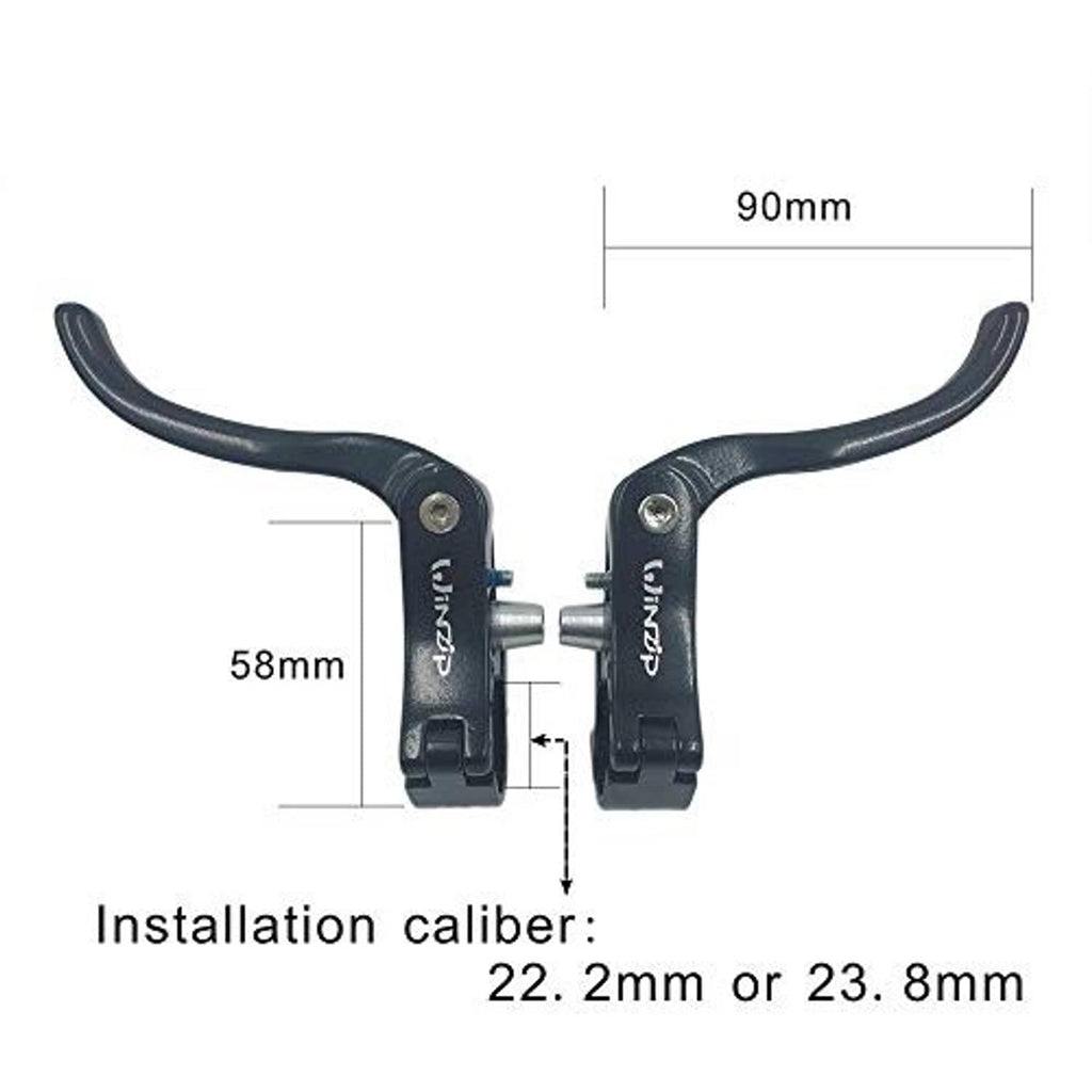 Road bike brake levers shown with size guide, for 22.2mm handlebars