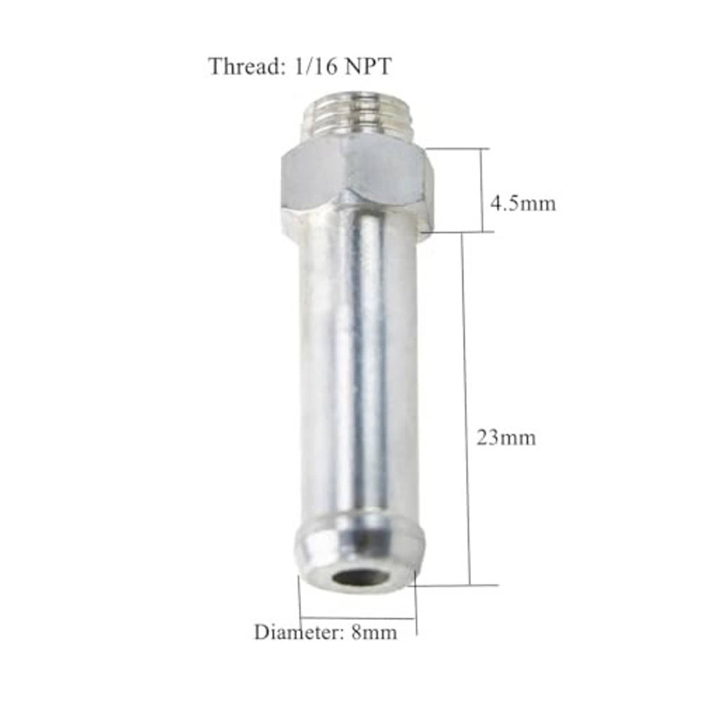 1/16 NPT radiator overflow nipple fitting, 8 mm diameter and 23 mm length