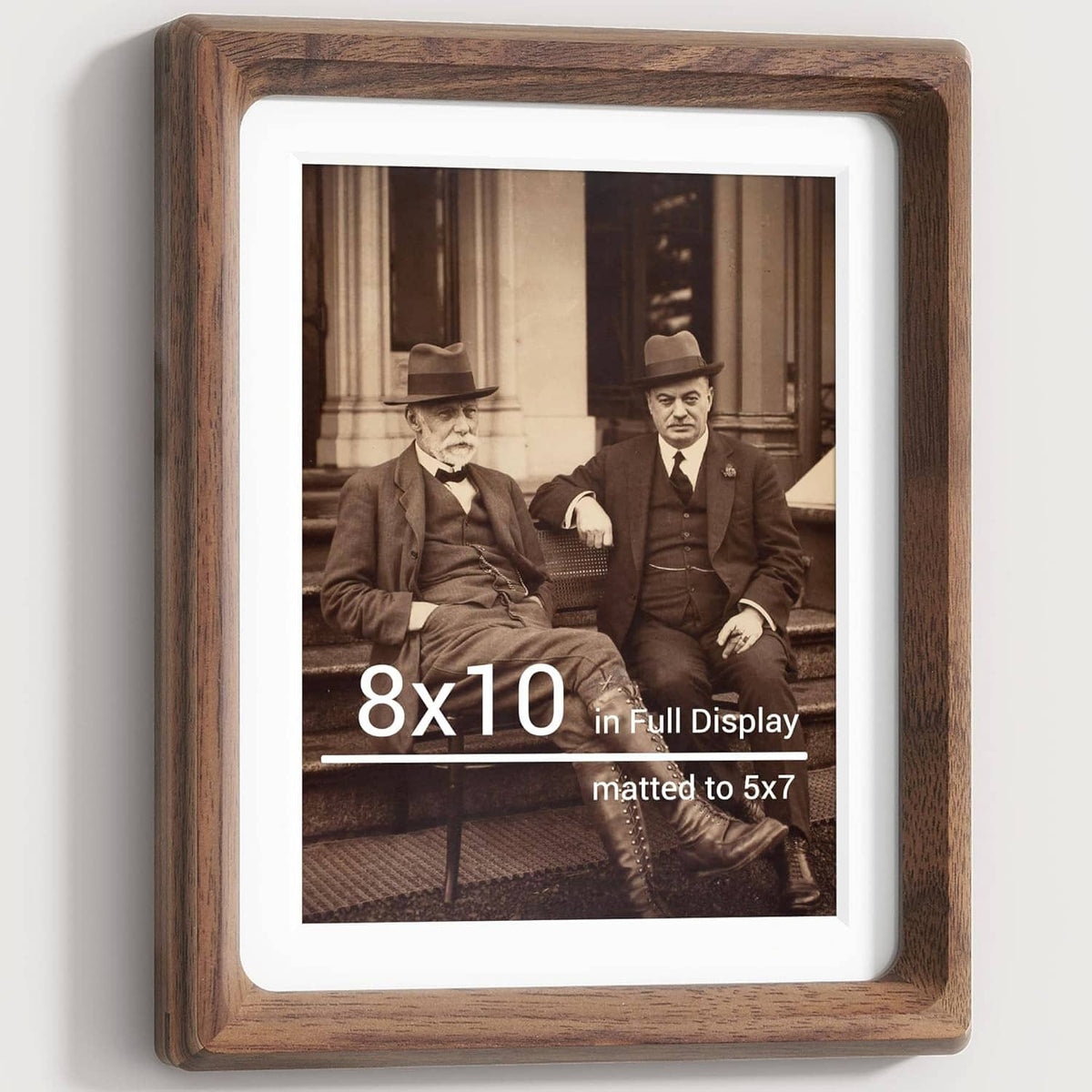 Natural walnut 8x10 frame, white mat insert for full-display photo