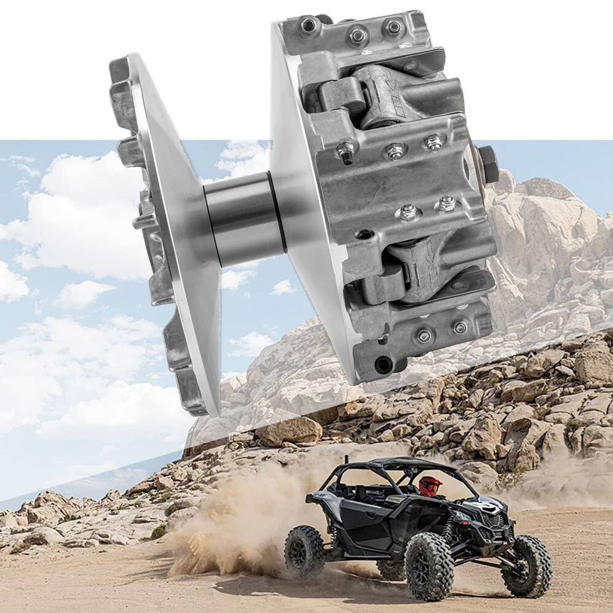 Primary clutch assembly with silver metal housing and large outer cover plate