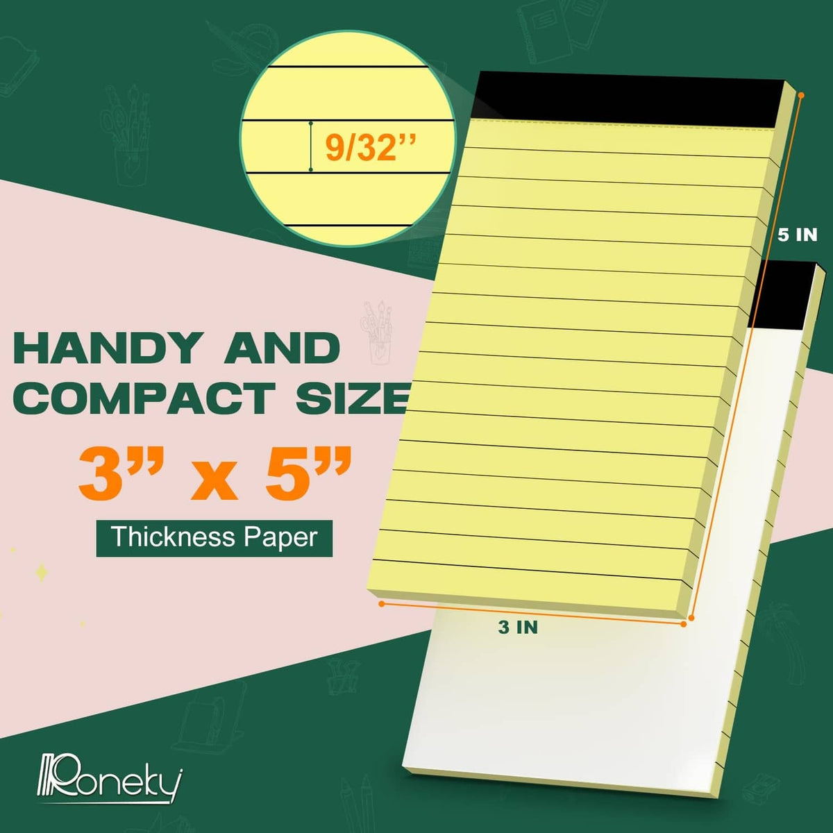 Yellow 3x5 ruled notepad set with compact pocket size, lined paper