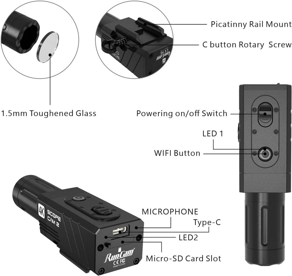 Mini action camera with Type-C port, Micro-SD slot, LED indicators, and control buttons