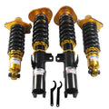 Adjustable gold coilover strut set with black springs and shock absorbers