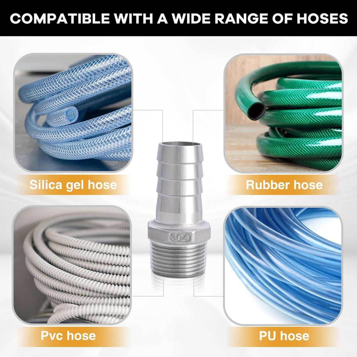 Stainless steel hose barb to NPT fitting with barbed inlet for hose attachment