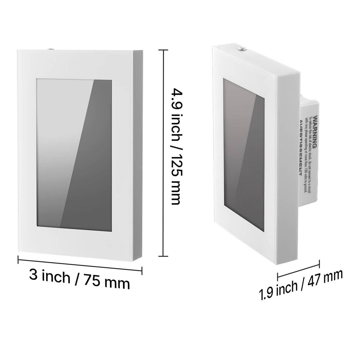 Thermostat size diagram showing front and side measurements