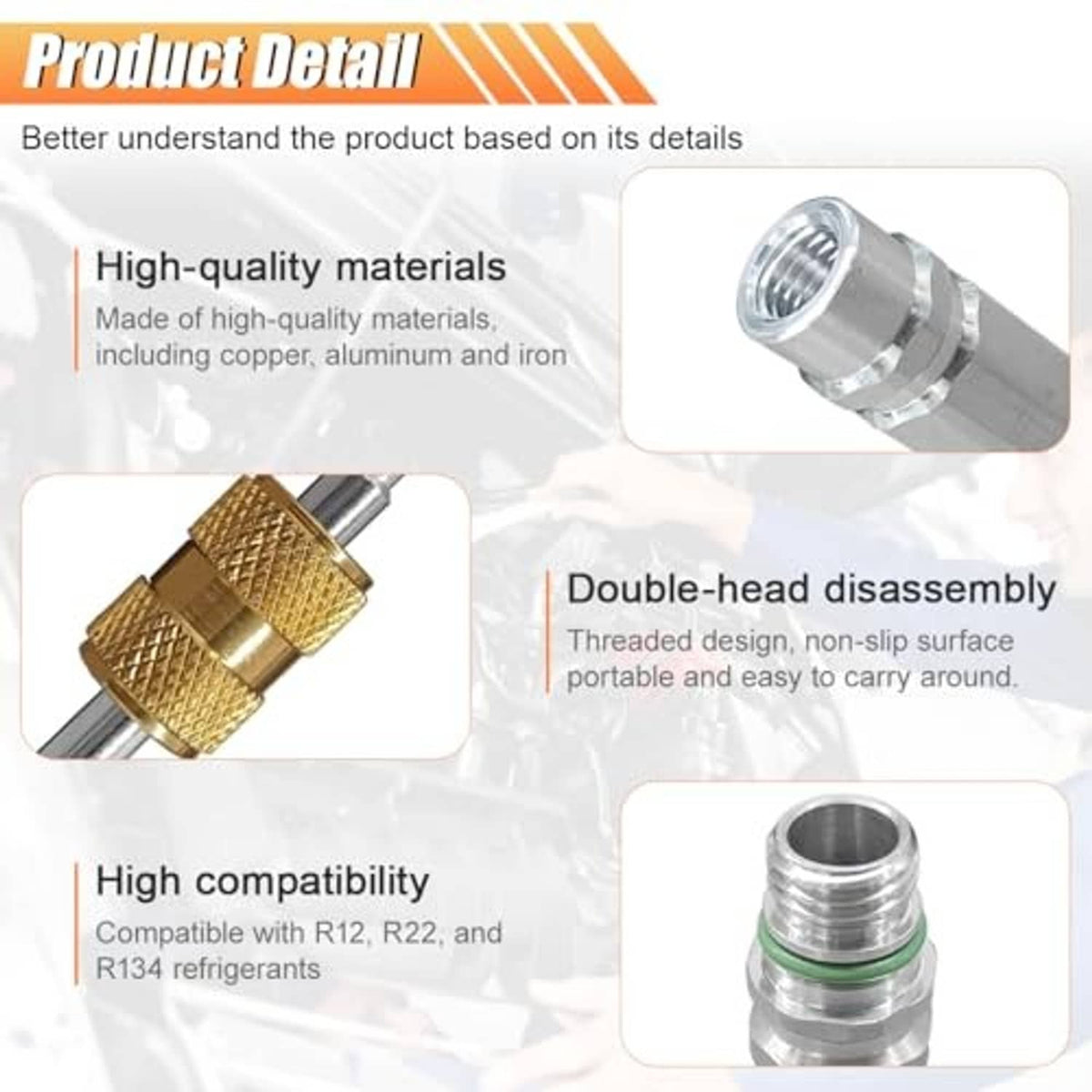 Car A/C valve core kit, silver adapters with green O-ring, black caps