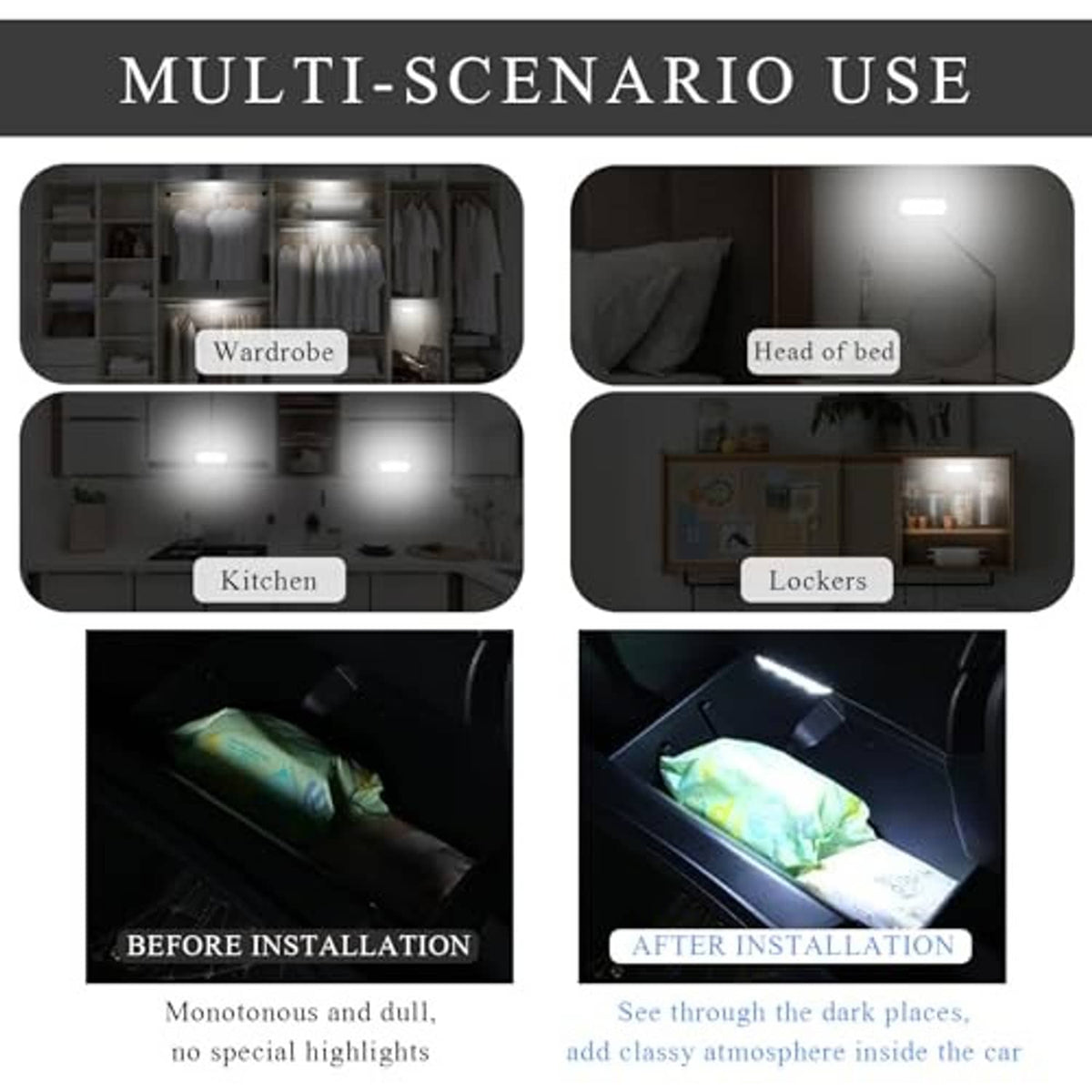 White oval LED ambient lights for small spaces, shown in use