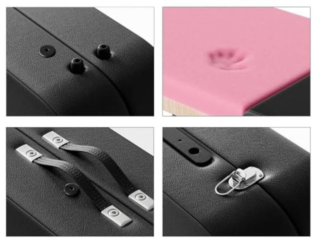 Black massage table padding with strap buckles and side hardware details