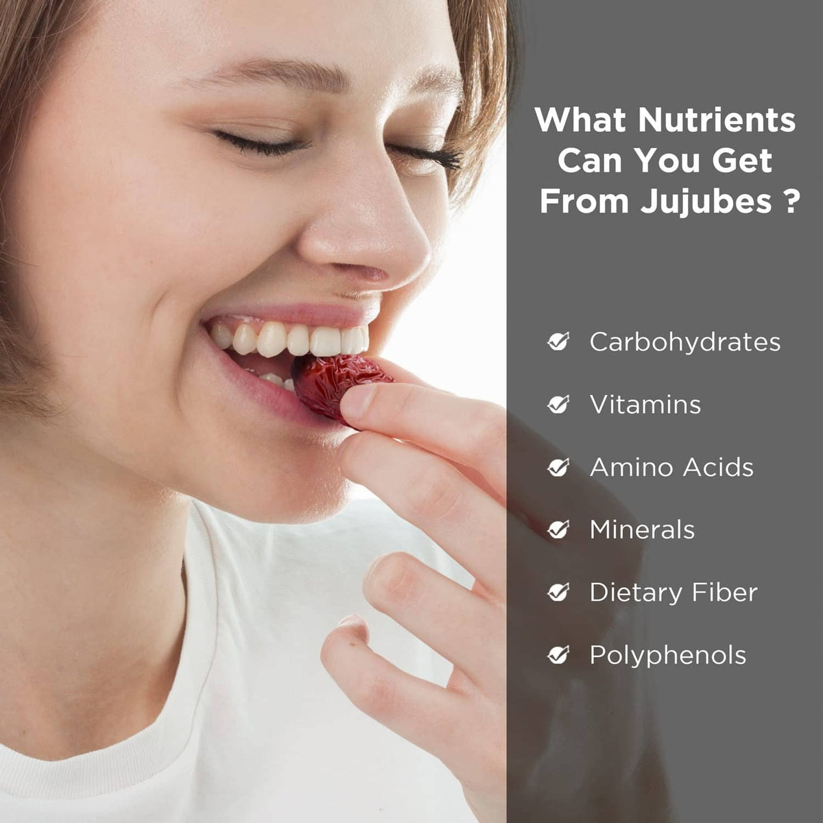 Person eating a dried red jujube date