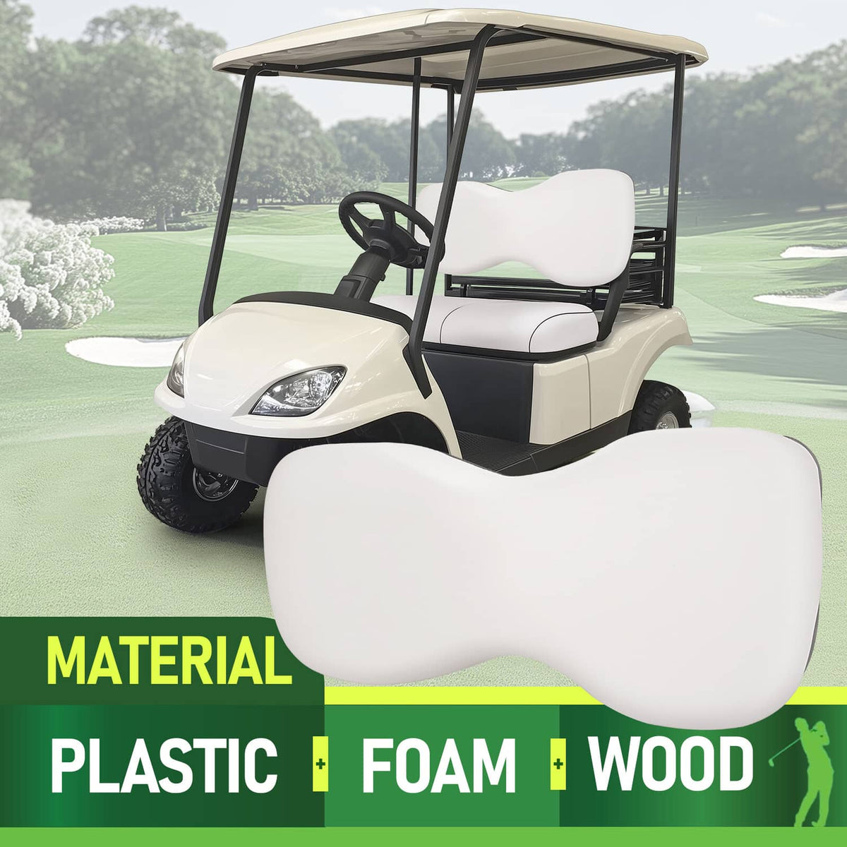 White seat backrest cushion installed on Yamaha golf cart