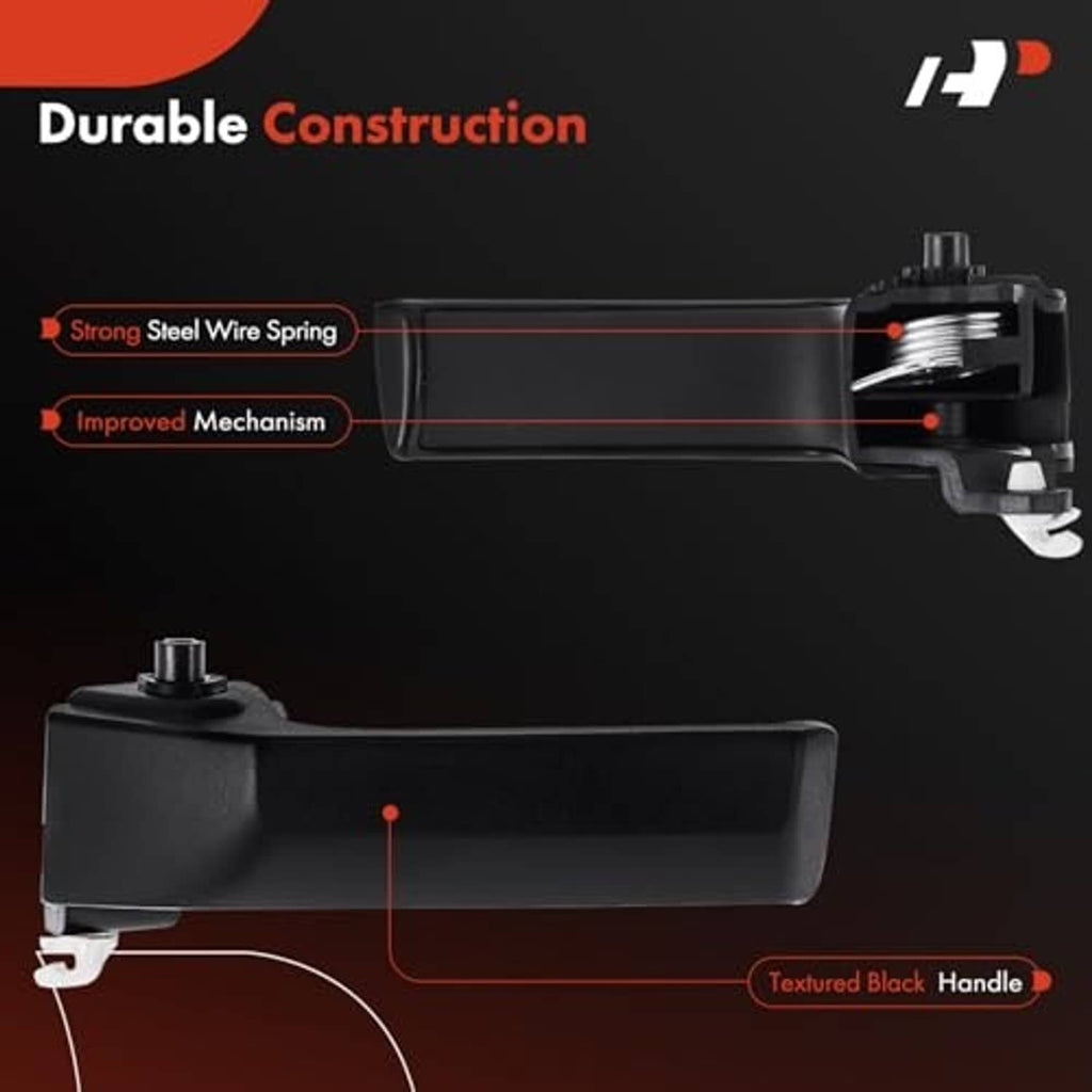 Textured black interior door handle with visible internal torsion spring detail