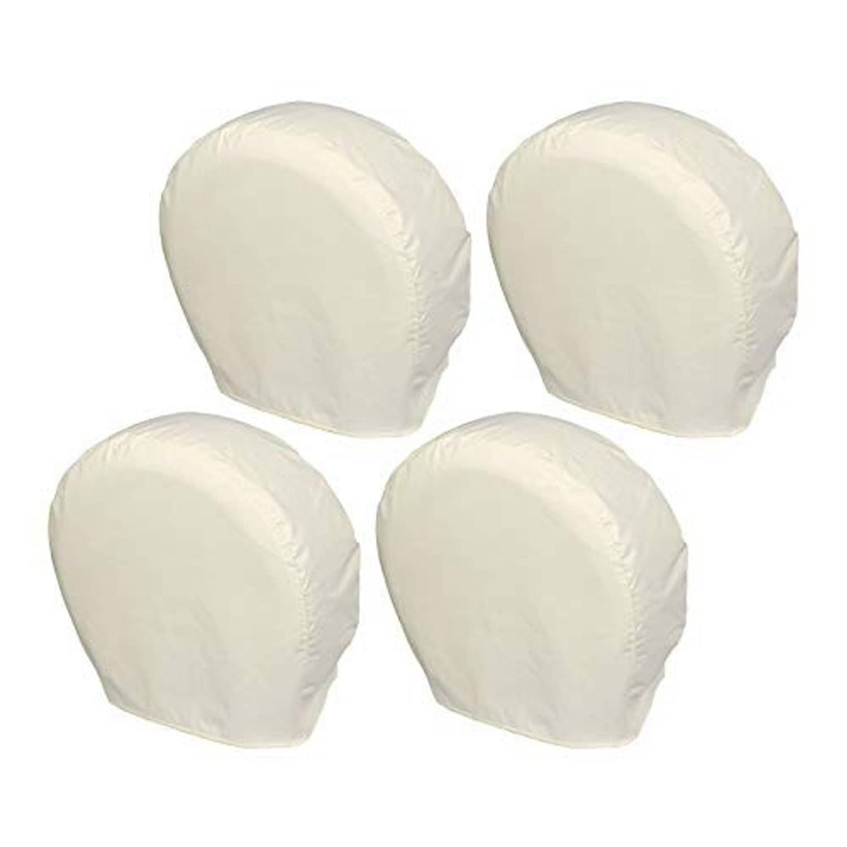 Set of four cream-colored tire wheel covers with rounded shape