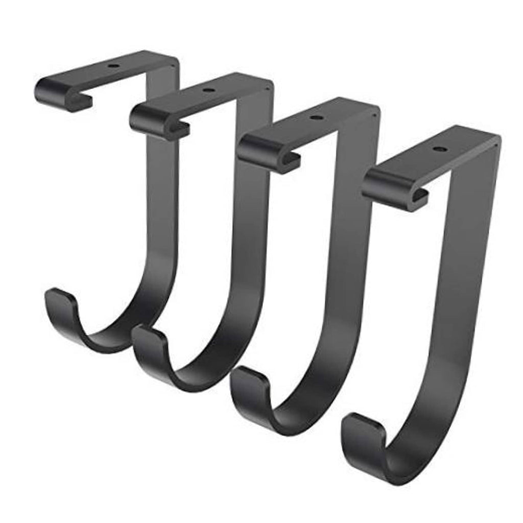 Set of 4 black flat-top storage hooks with mounting plates and curved ends