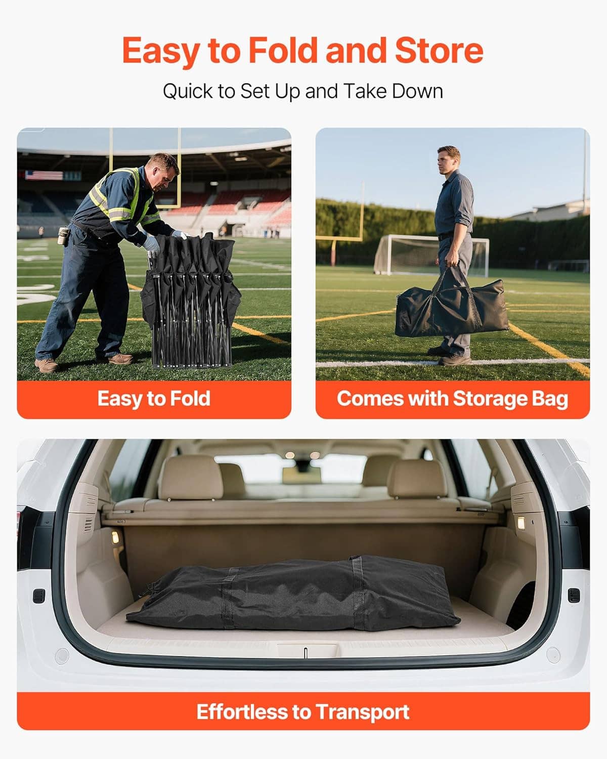 Black folding soccer bench with included storage bag for transport and storage