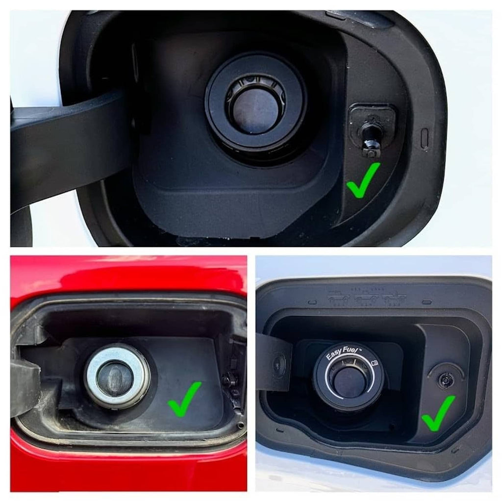 Capless gas fill cover and tethered black cap with circular seal