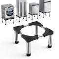 Adjustable mini fridge stand with black top pads and four telescopic legs, height-ready