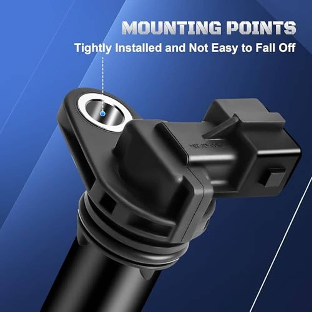 Black camshaft position sensor with mounting ear and electrical connector