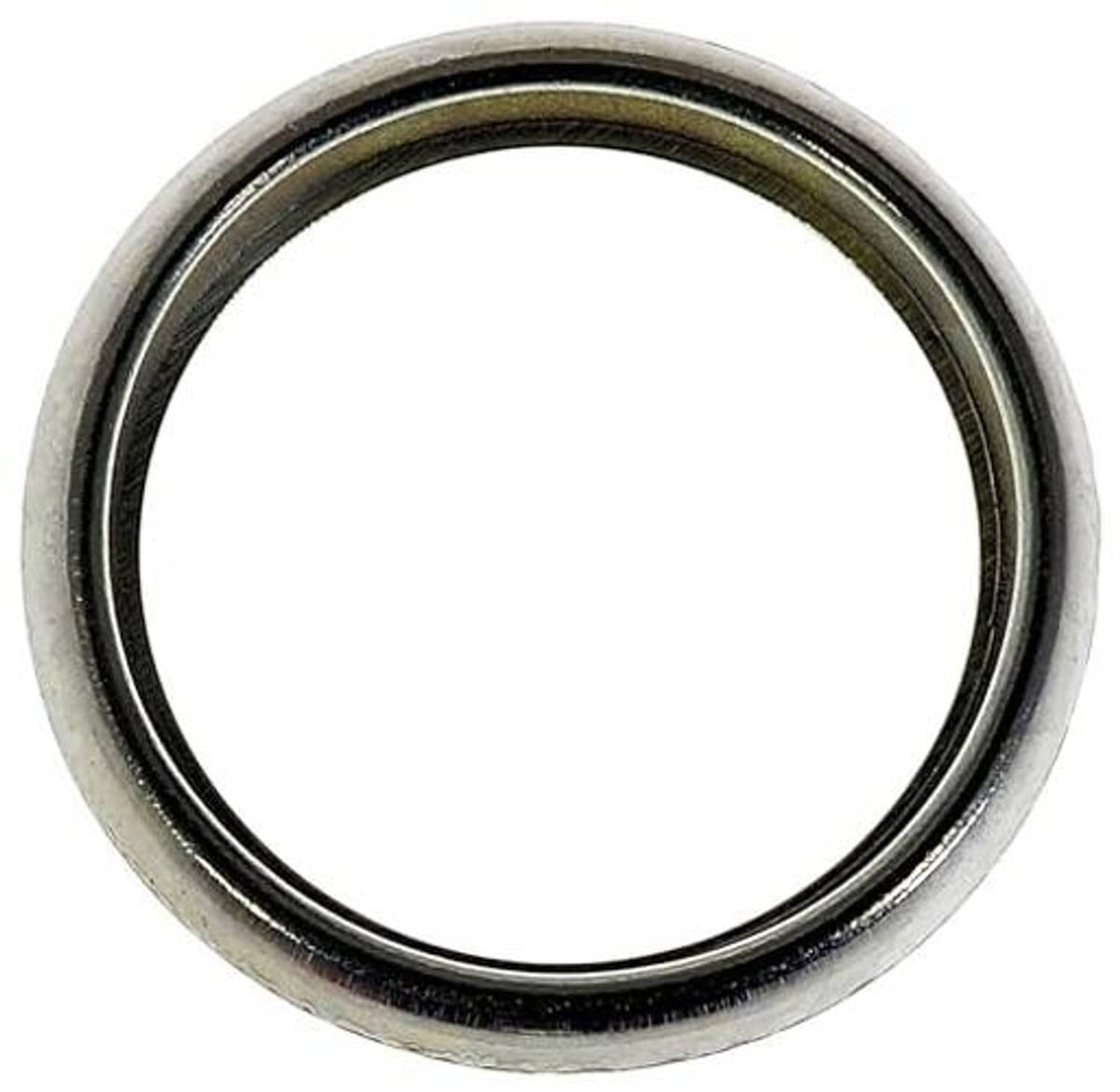 Crush drain plug gasket ring with dual metal layers and dark rubber inner seal