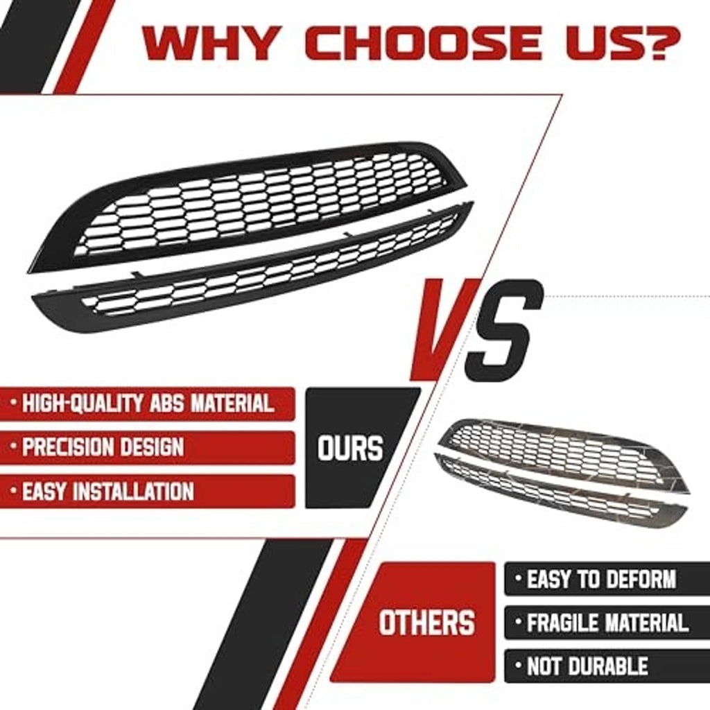 Front grille honeycomb mesh insert set in black ABS material