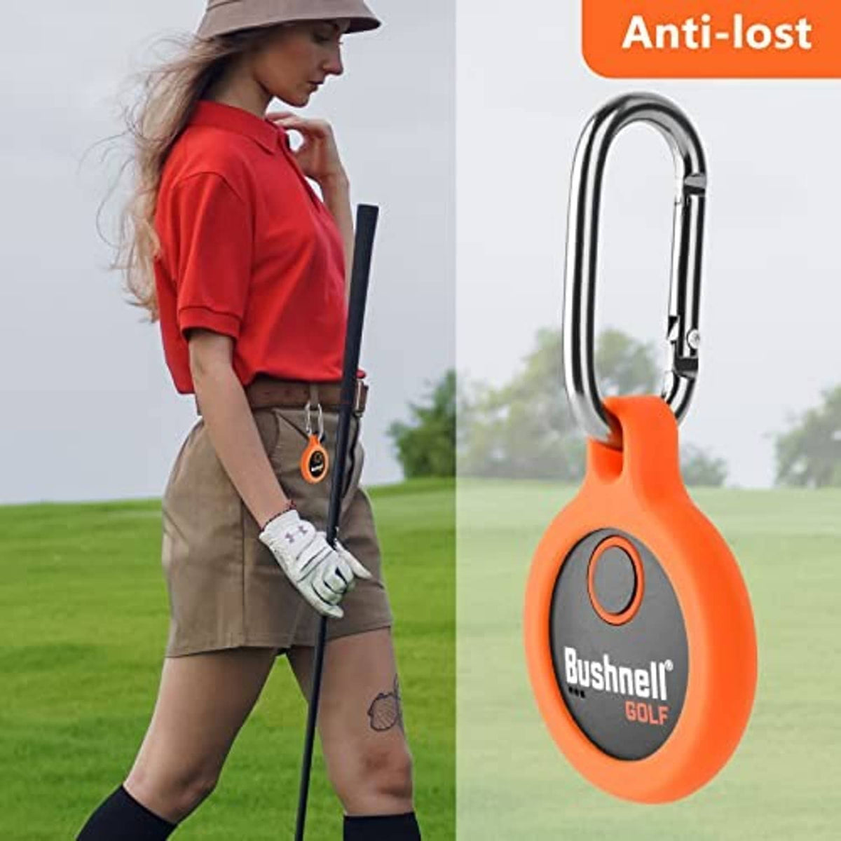 Orange silicone protective key fob case with carabiner for Bushnell Golf remote