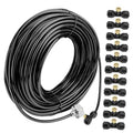 Black misting hose coil with brass mist nozzles and water-line connectors