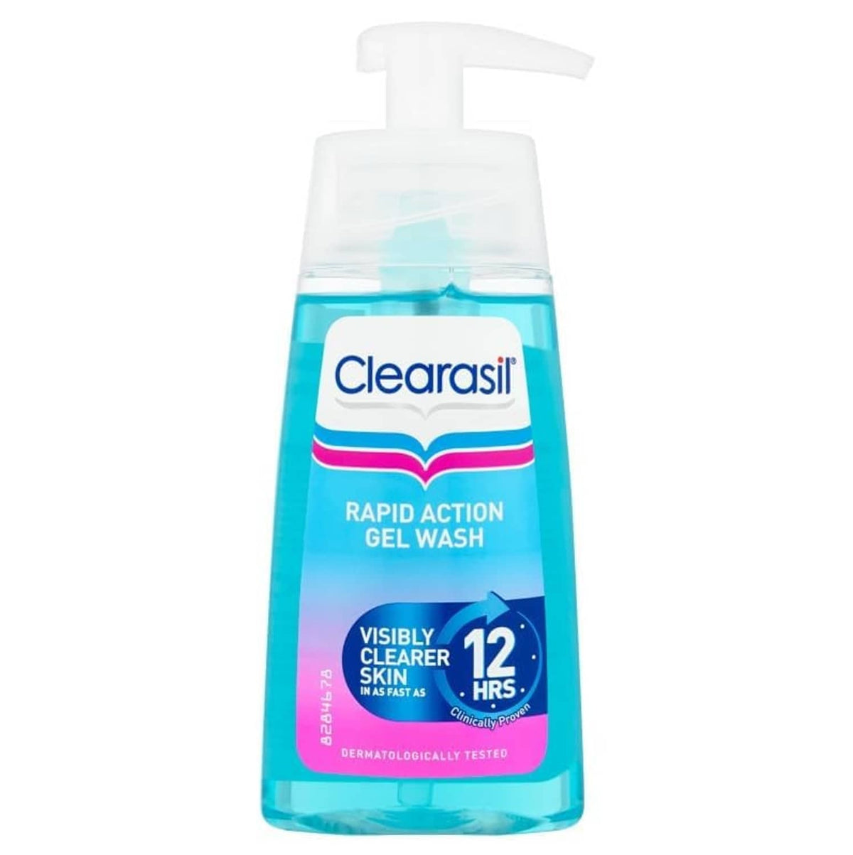 Clearasil Rapid Action Gel Wash bottle with pump, turquoise gel wash label