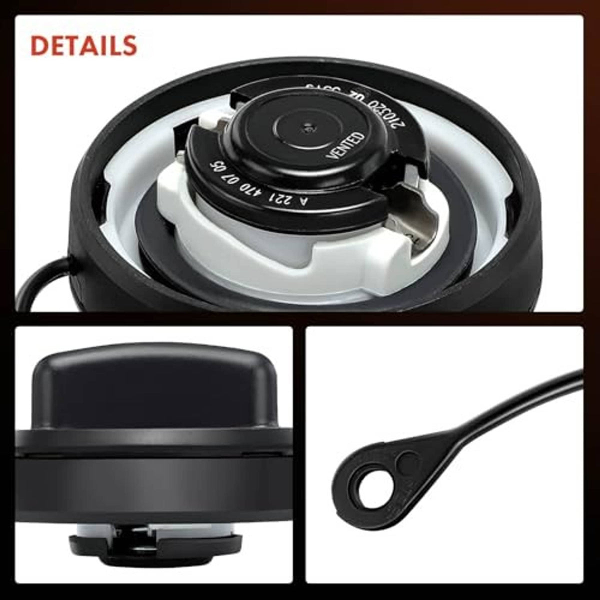Fuel tank filler cap detail with top insert and side pull-cord loop
