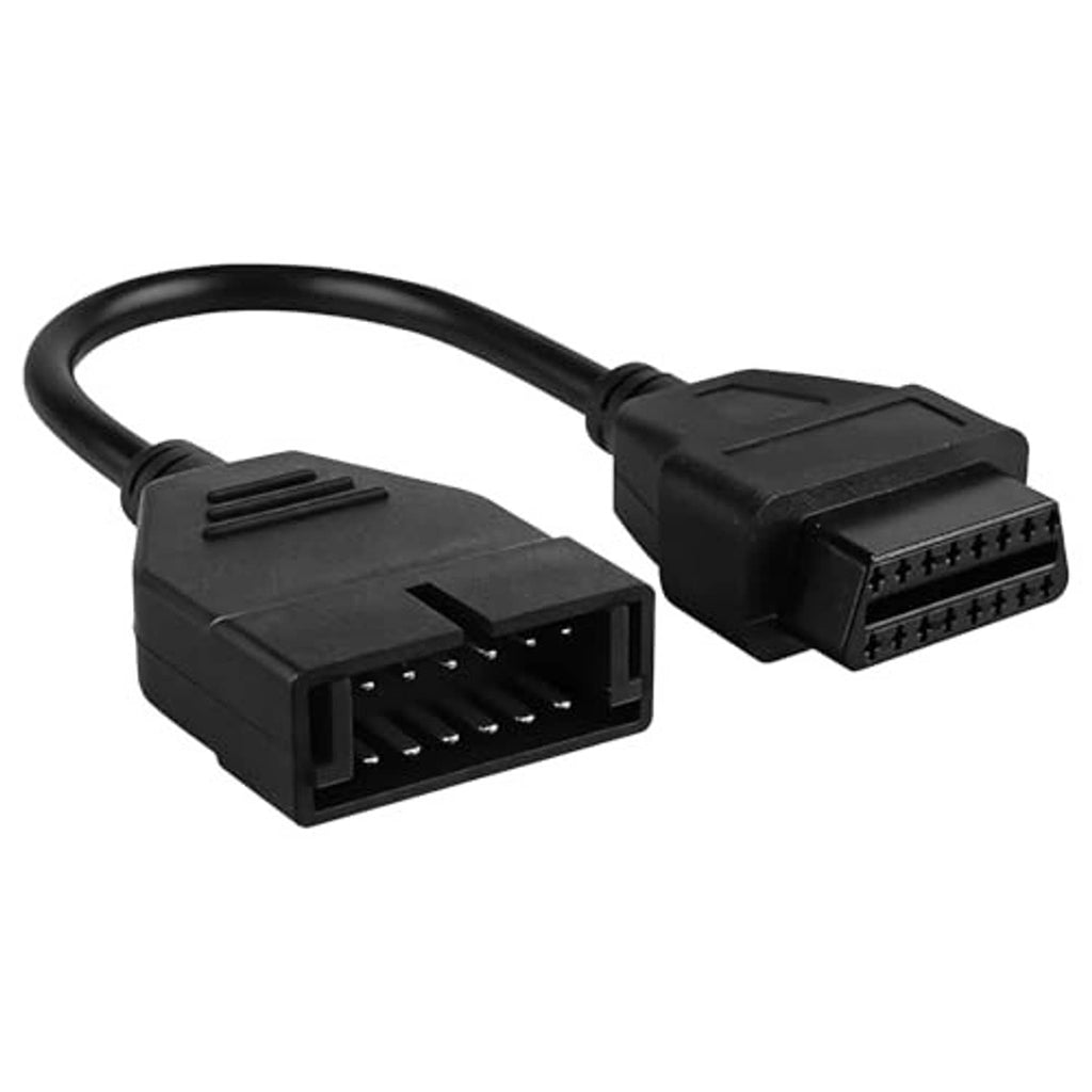 OBD1-to-OBD2 adapter cable with 12-pin and 16-pin plug connectors, black