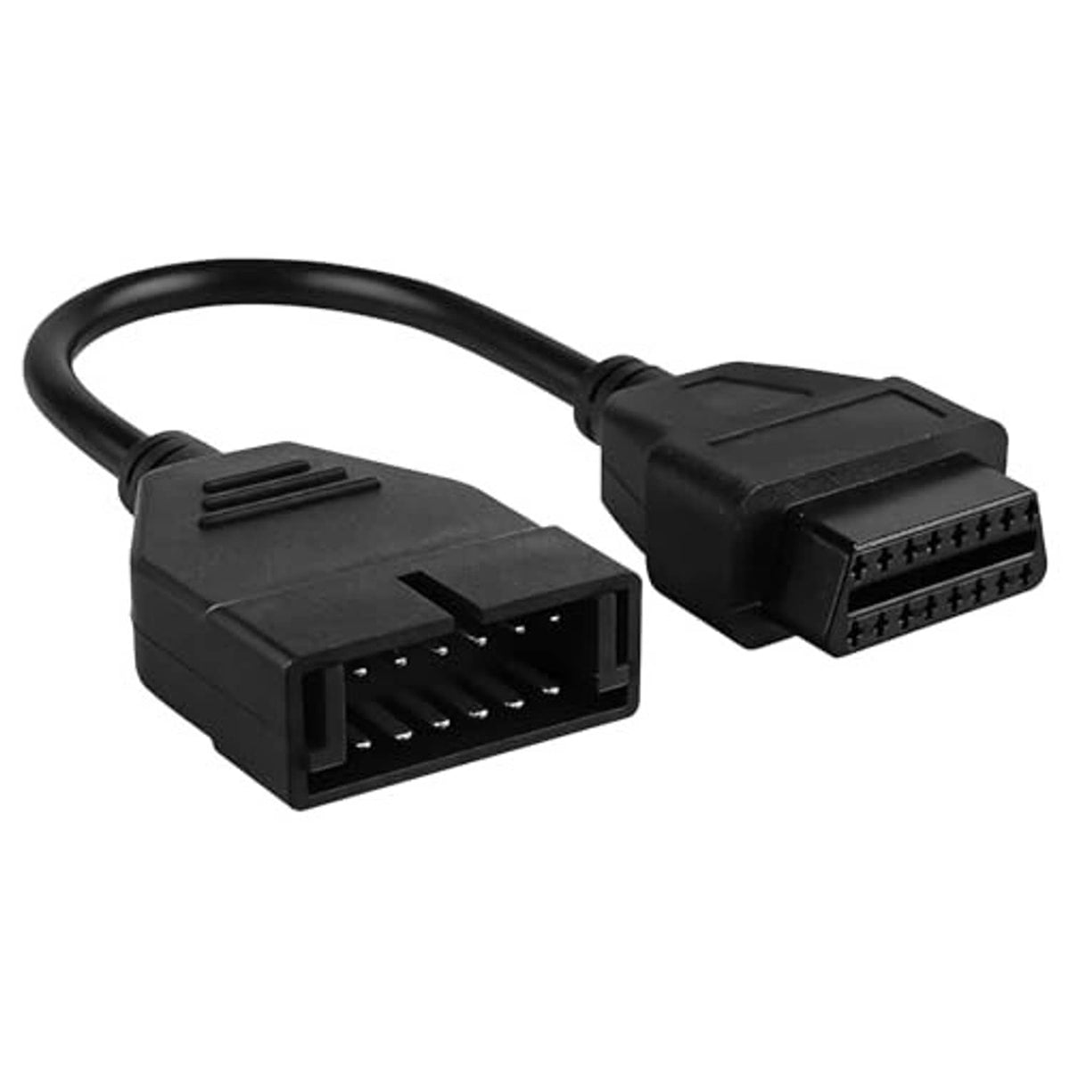 OBD1-to-OBD2 adapter cable with 12-pin and 16-pin plug connectors, black