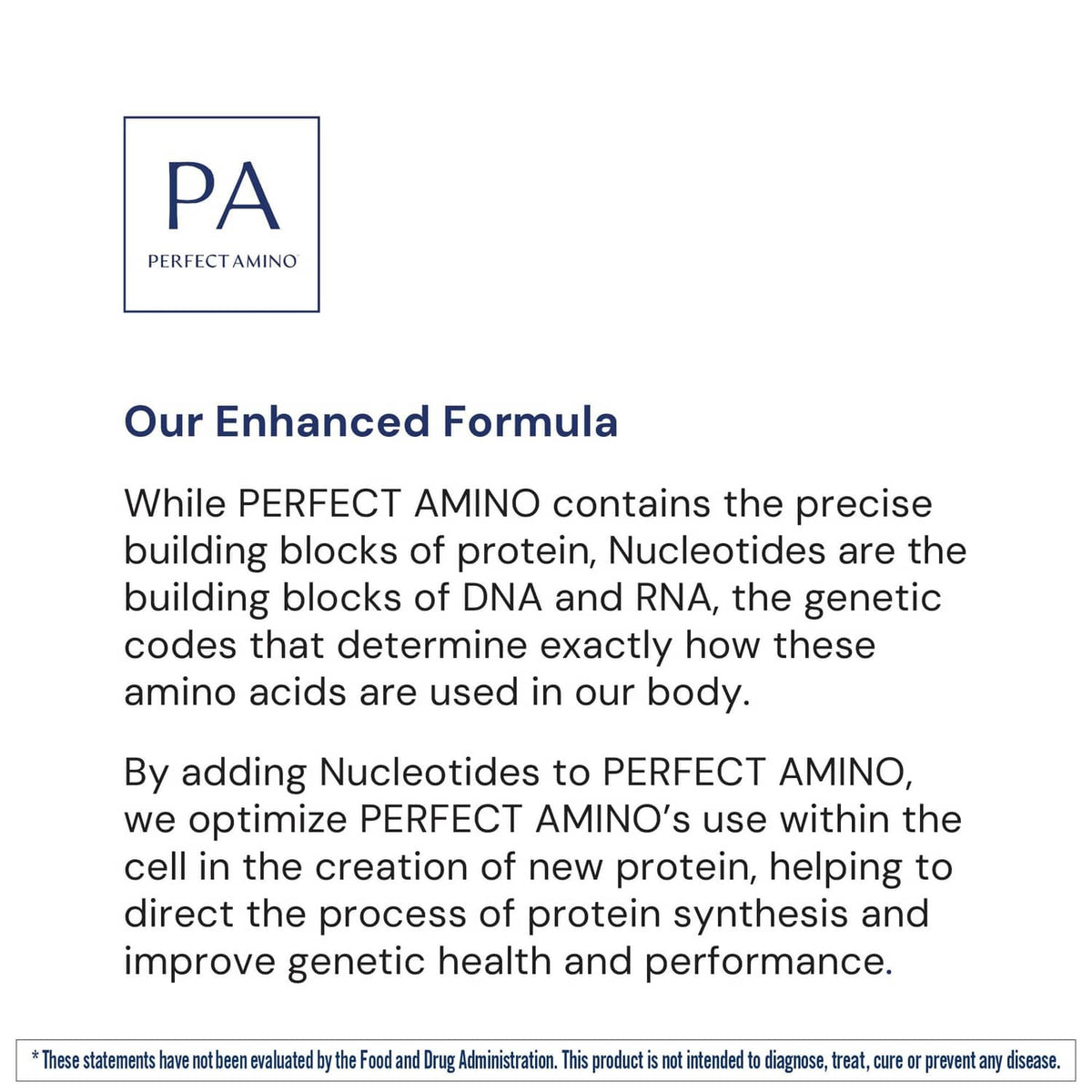 PerfectAmino enhanced formula information card with PD logo