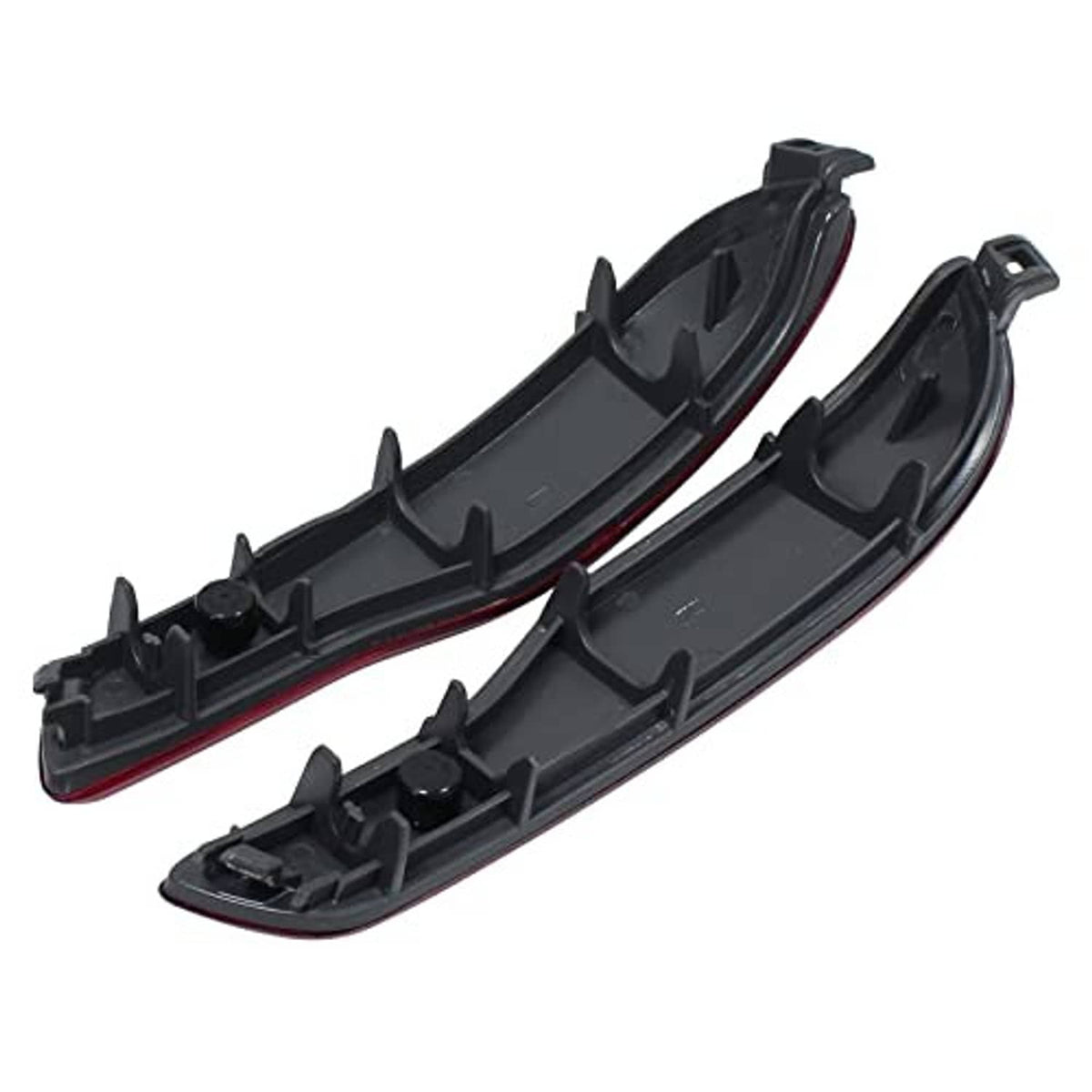 Black plastic housings for rear bumper reflectors with mounting tabs