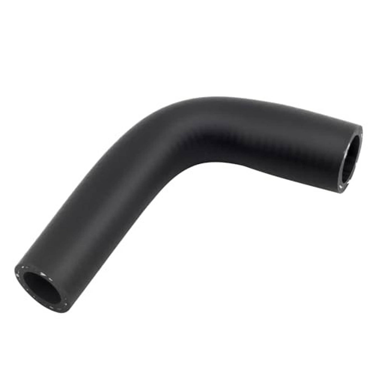 Black molded rubber elbow hose with two open ends for fitting
