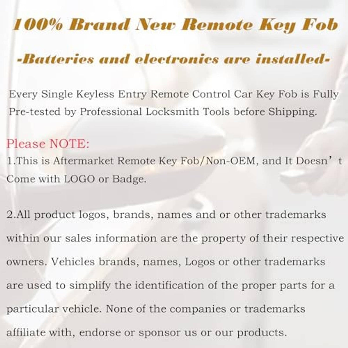 Smart key fob promotional information page with battery and compatibility notes.